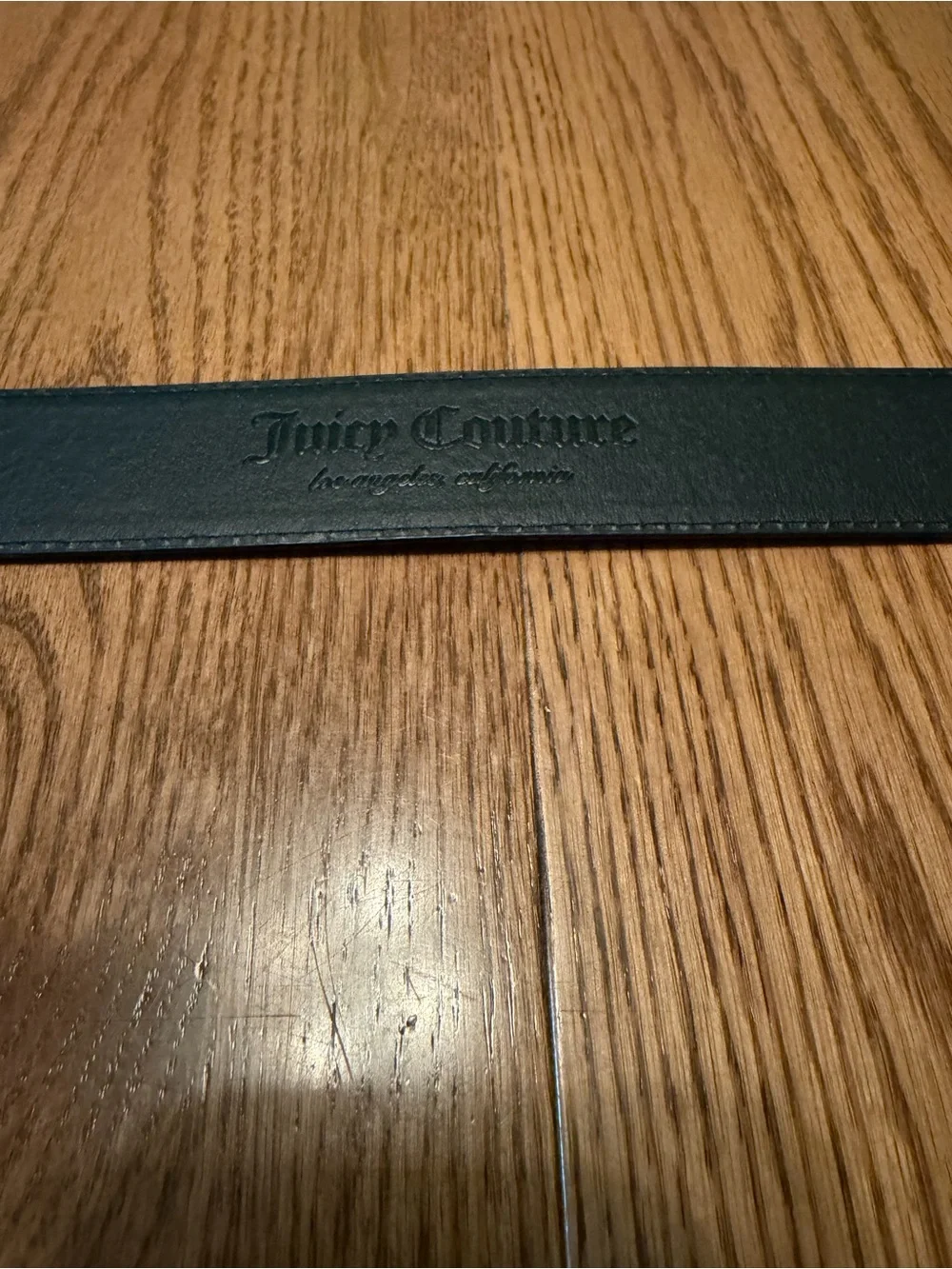 Juicy Couture Gold Heart Medallion Black Leather Belt